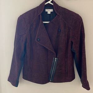 Coldwater Creek Wool Blend Soft Knit Moto Jacket Blazer Women 4 Black Burgundy
